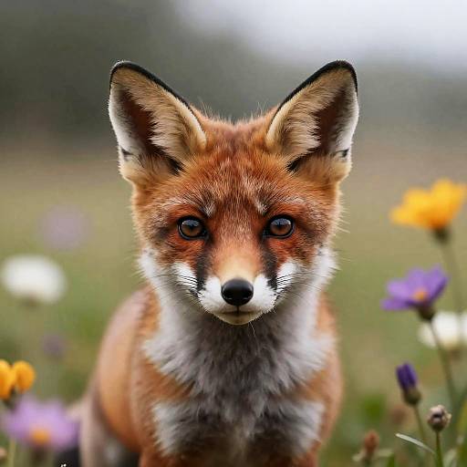 Hyperrealistic Baby Fox in Meadow