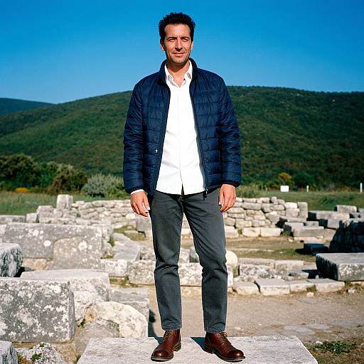 Stylish Man in Ancient Ruins