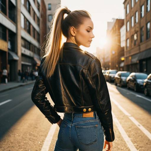 Fashion Model with High Ponytail in Leather Jacket