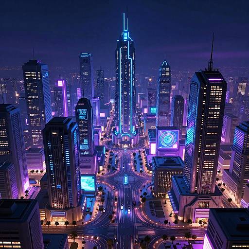 Cyberpunk Neon Sci-Fi City Map