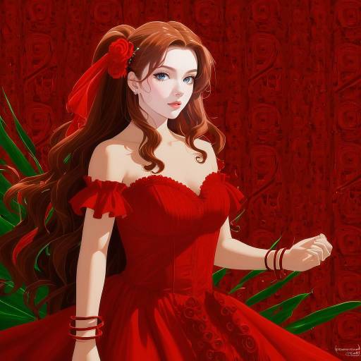 Illustration of Aerith gainsborough (red dress), final fantasy in the style of Horn/wood