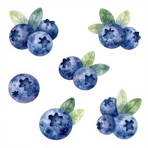 Watercolor Blueberries with Leaves Pattern