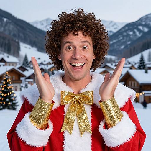 Man in Festive Christmas Present Costume