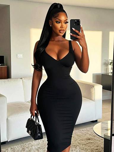 Stylish Mirror Selfie in Black Dress