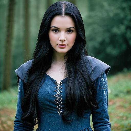 Woman in Blue Medieval Style Dress Outdoors