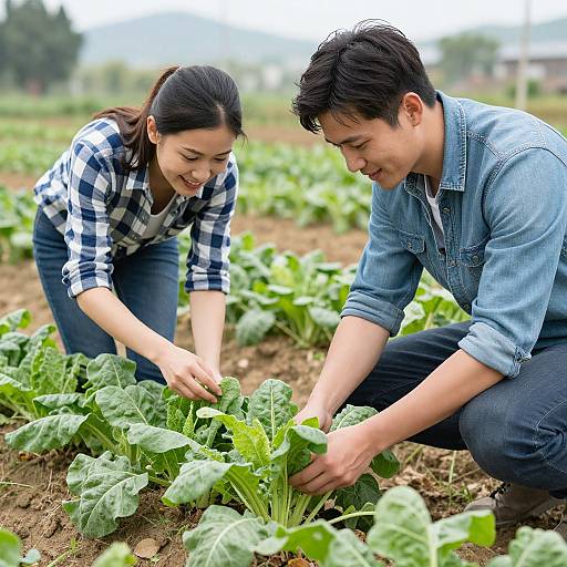 Young Couple Harvesting Organic Vegetables