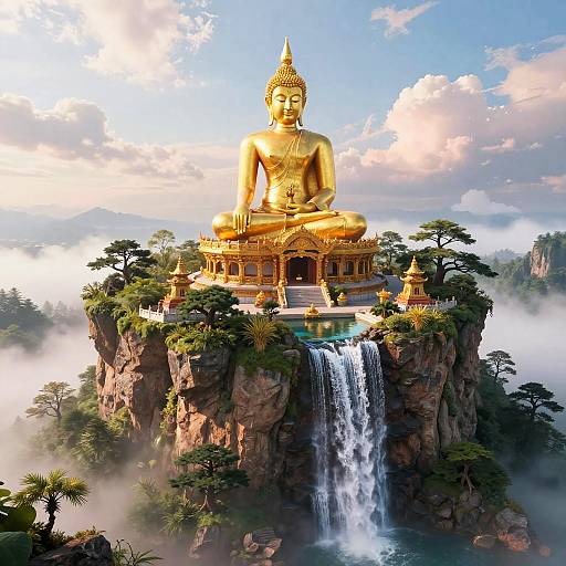 Golden Buddhist Pagoda on Cliff