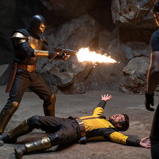 Intense Battle in a Rocky Cave