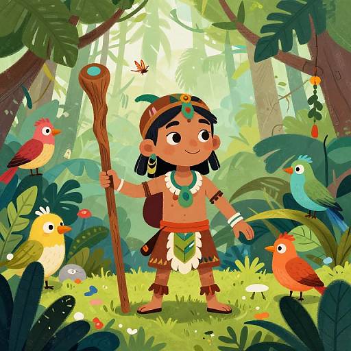 Adventurous Tribal Child in Whimsical Jungle