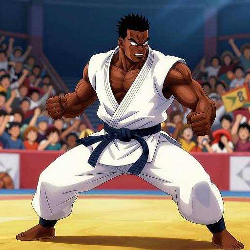 Muscular Black Anime Fighter in Arena