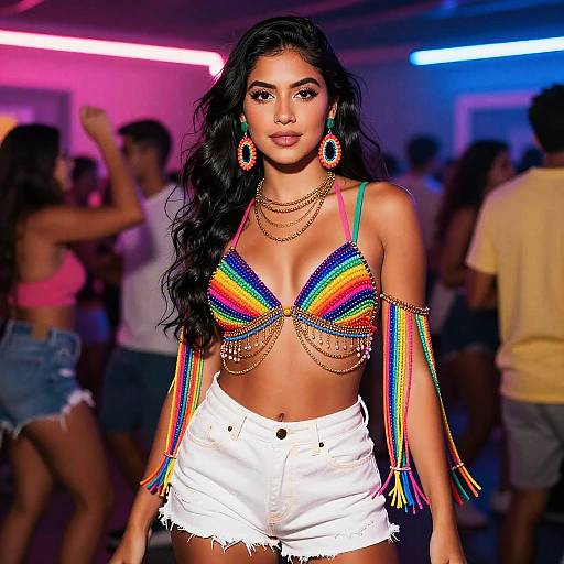 Confident Woman in Colorful Festival Attire