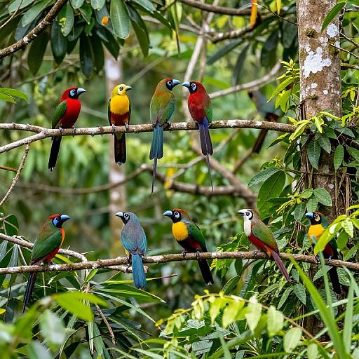 Colorful Tropical Birds in Rainforest