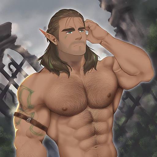 Illustration of Halsin, baldur's gate in the style of Fukuda shuushi