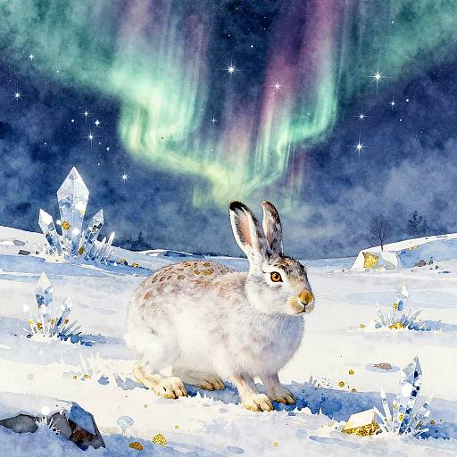 Arctic Hare in Aurora Wonderland
