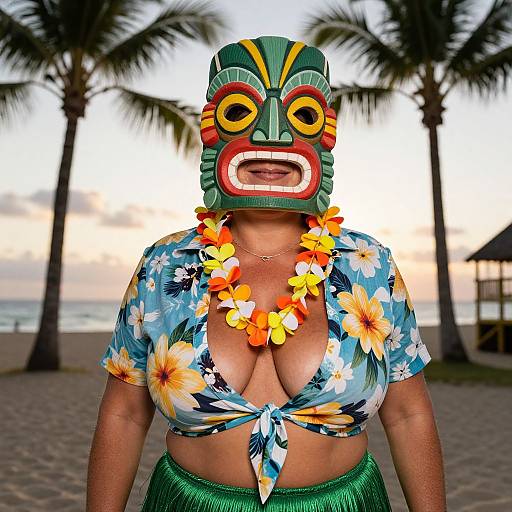 Tiki Costume Woman at Tropical Sunset