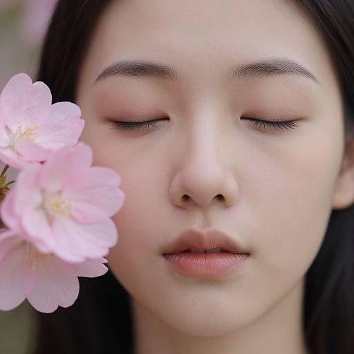 Serene Woman Among Pink Blossoms