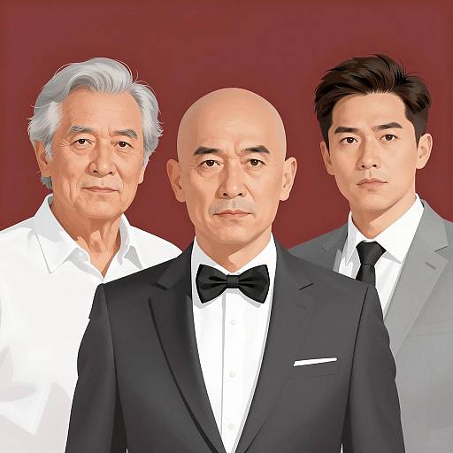 Three Intense Men Illustration on Red