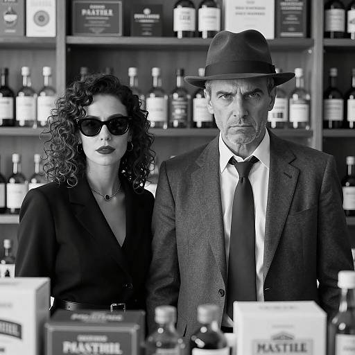Stern Couple Behind a Vintage Counter