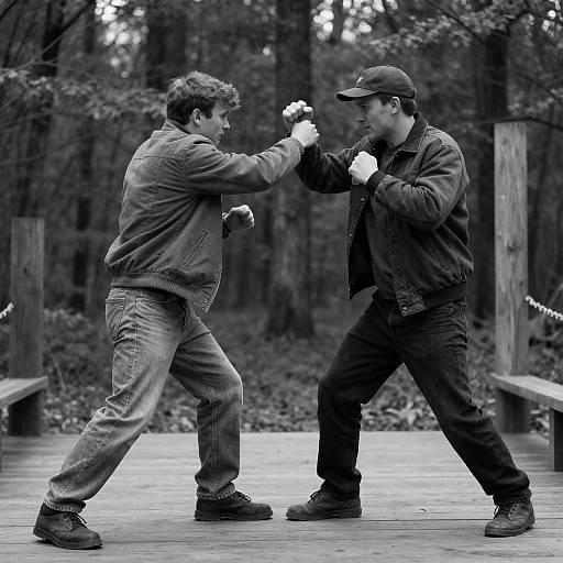 High-Contrast Black-and-White Forest Brawl