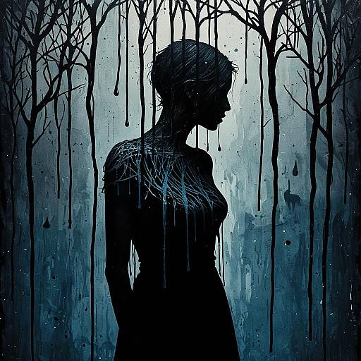 Abstract Silhouette in Dark Moody Forest