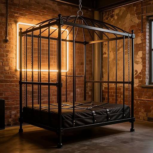 Industrial Loft BDSM Cage Bed Scene