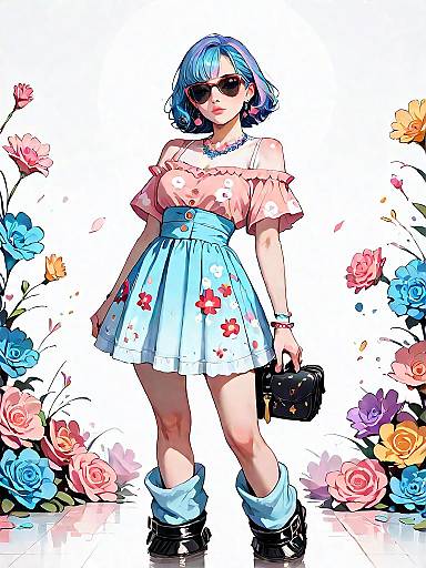 Woman in Bohemian Floral Mini Dress