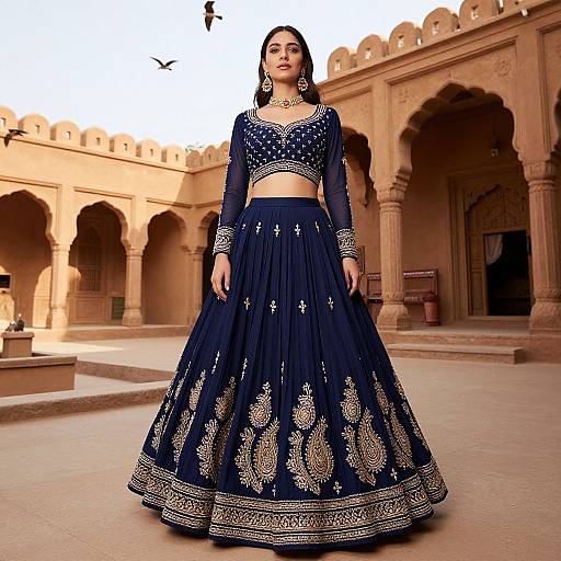 Navy Blue Paisley Lehenga Elegance