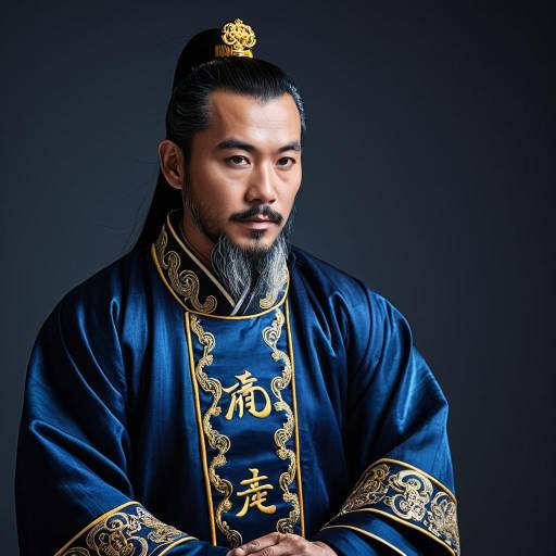 Middle-aged Chinese Man in Traditional Blue Silk Robe
