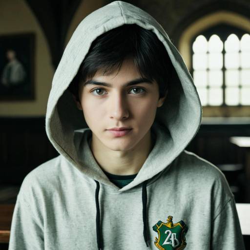 Young Man in Grey Hoodie with Green Eyes