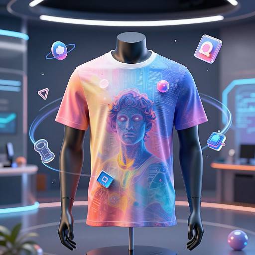 Futuristic AI T-Shirt Design Scene