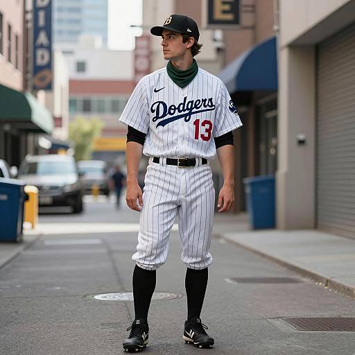 Young Male Baseball Player in Urban Alley