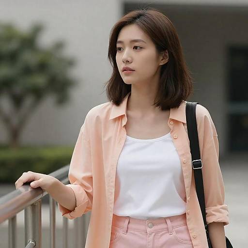 Young Woman in Peach Blouse Portrait