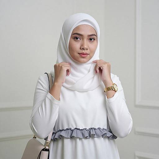 Portrait of Asian Woman in White Hijab