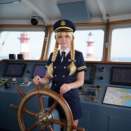 Captain's Daughter in Ship Wheelhouse