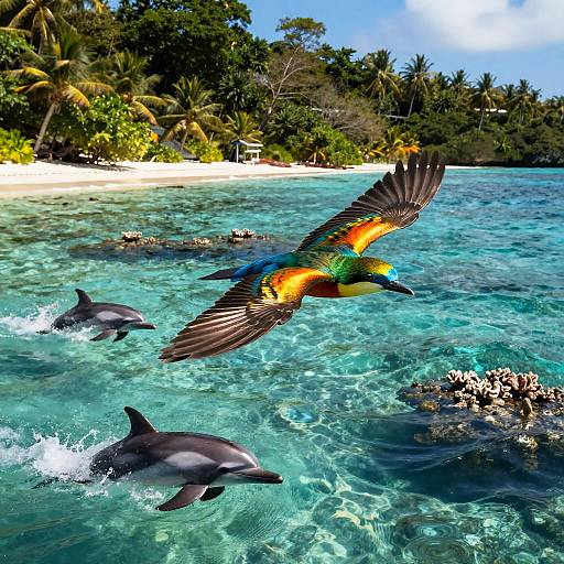 Majestic Tropical Bird Over Turquoise Waters