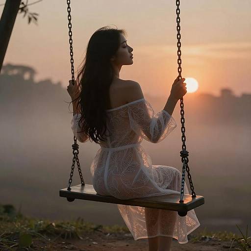 Woman on Swing at Sunset