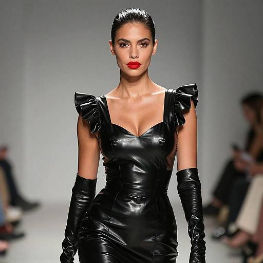 Confident Woman in Shiny Latex Dress