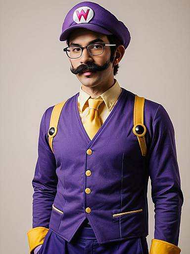 Man in Waluigi Cosplay Costume