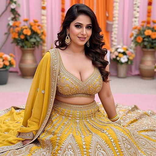 Elegant Haldi Lehenga with Gold Embroidery