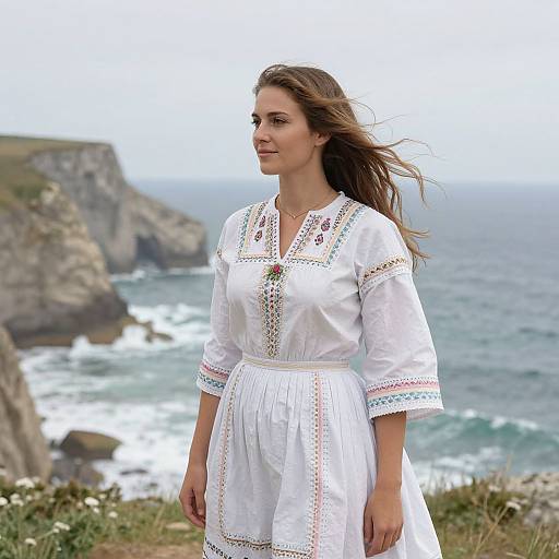 Elegant Basque Woman by Coastal Cliffs