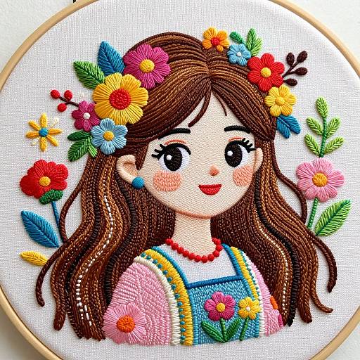 Vibrant Floral Portrait Embroidery Art
