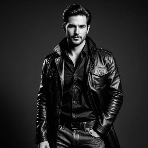 Confident Man in Leather Jacket Black and White