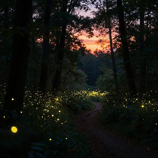 Monet-Inspired Firefly Forest at Sunset