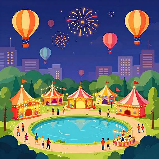 Colorful Night Carnival in City Park