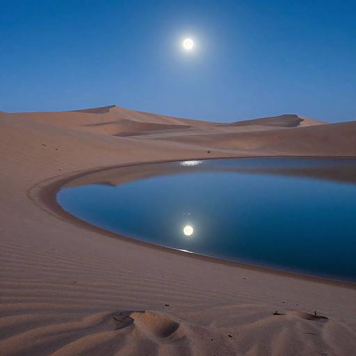 Serene Liquid Dunes and Moonlit Lake