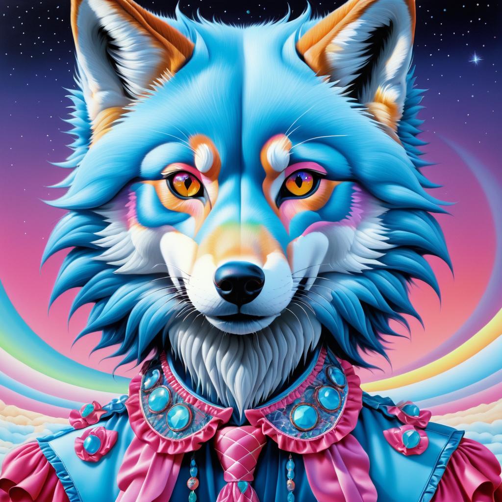 Vibrant Fantasy Wolf in Surreal Style