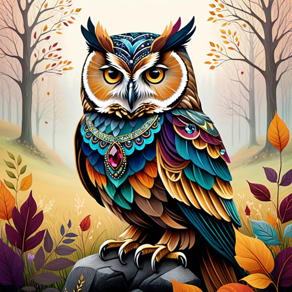 Autumn Owl Illustration in Jewel Tones