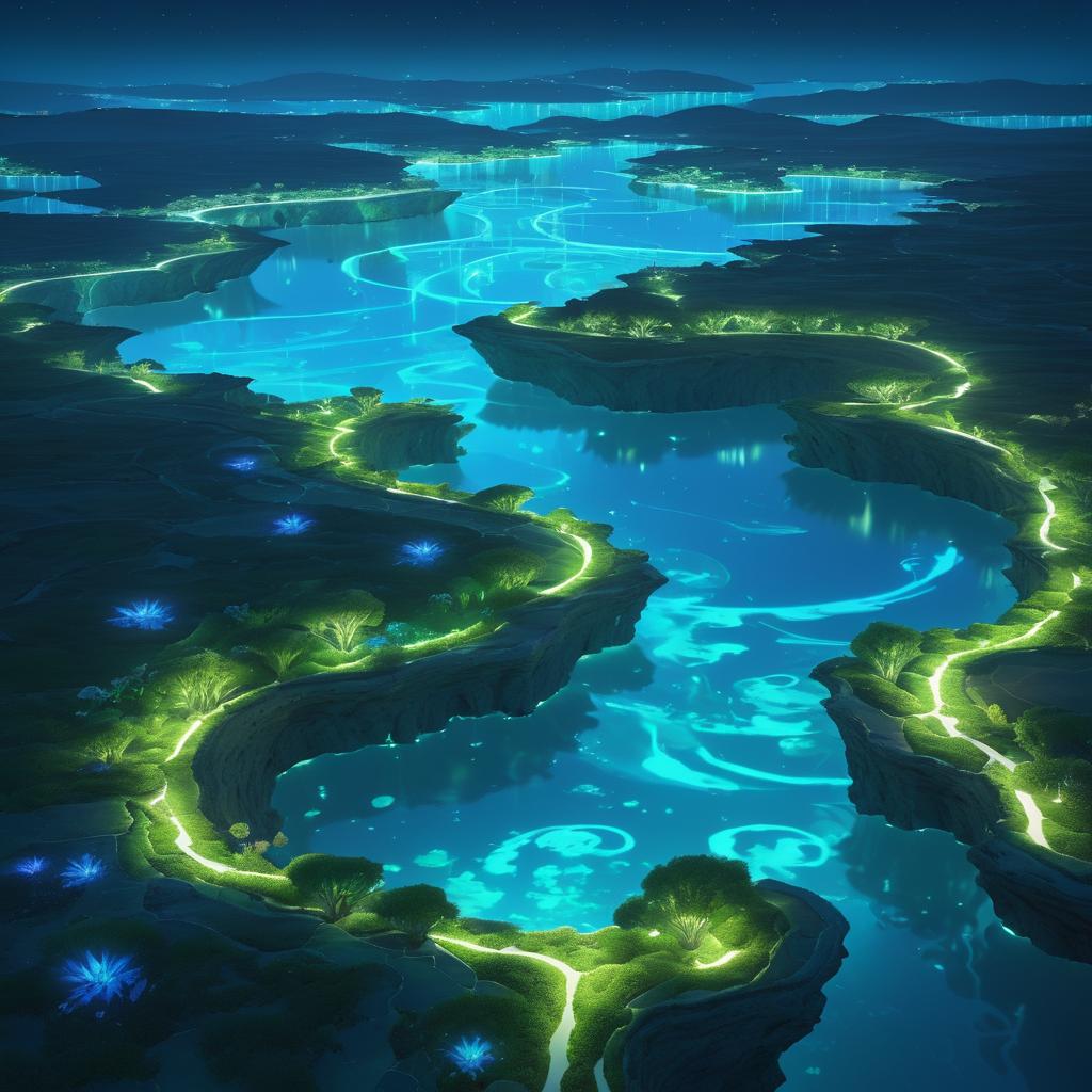 Tranquil Fantasy Landscape with Bioluminescence