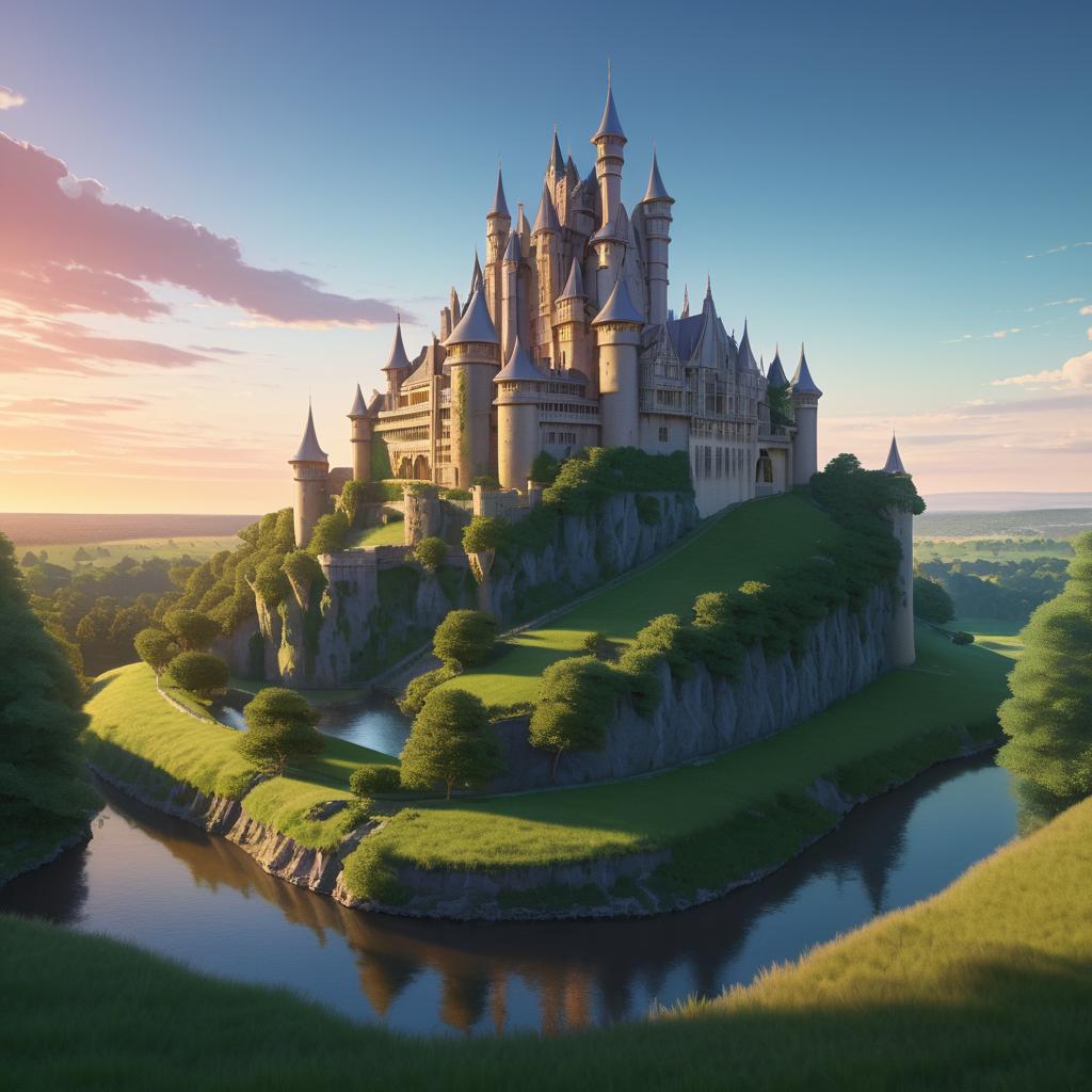 Epic Ghibli-Inspired Sunset Castle Scene