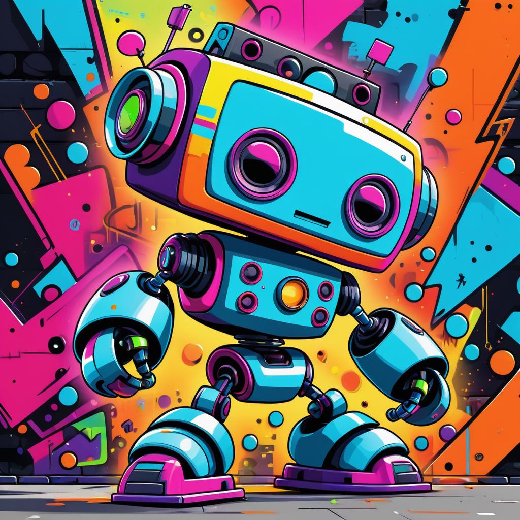 Vibrant Cartoon Robot Graffiti Art